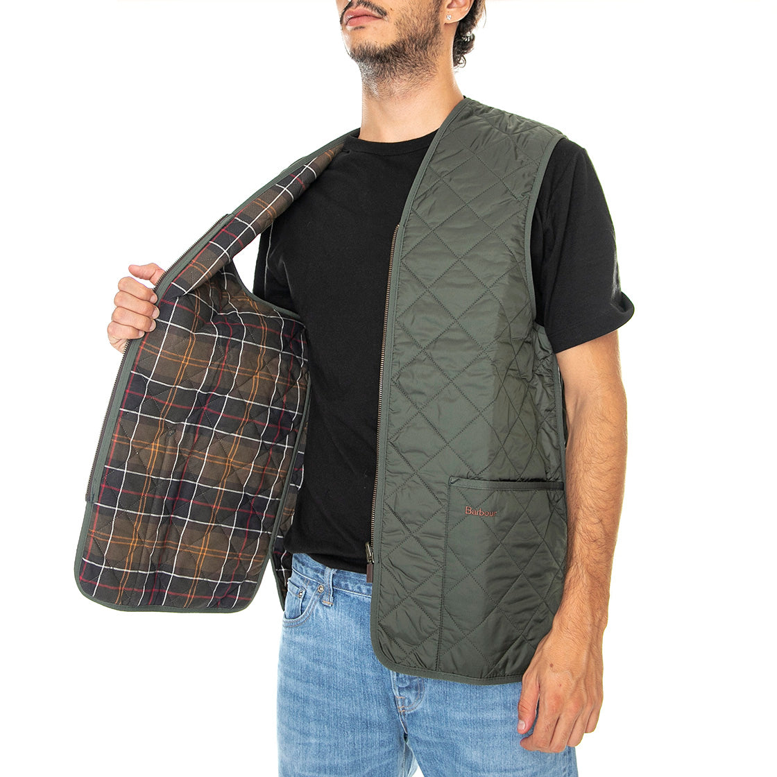 Quilted Waistcoat Zip Liner Olive Classic - Giacca Smanicata Uomo Marrone FW22-MLI0001-GN92 . BARBOUR 