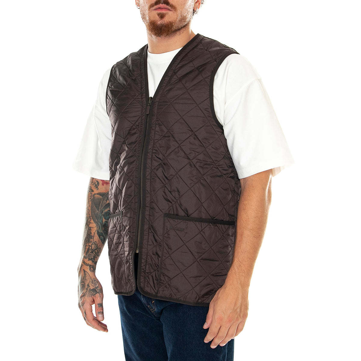 M' Polarquilt Waistcoat Zip Liner Dark Brown - Giacca Invernale Smanicata Uomo Marrone MLI0002-BR71-FW23 . BARBOUR 