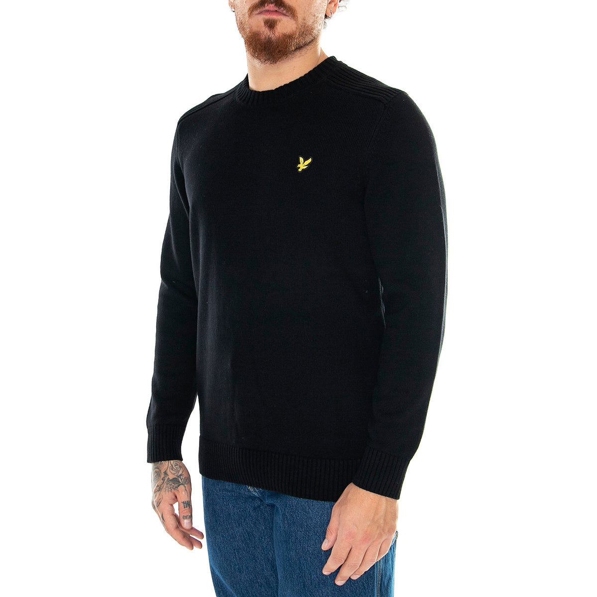 Shoulder Detail Crew Neck Jump Jet Black - Maglione Uomo Nero KN1925V-Z865 . LYLE & SCOTT 