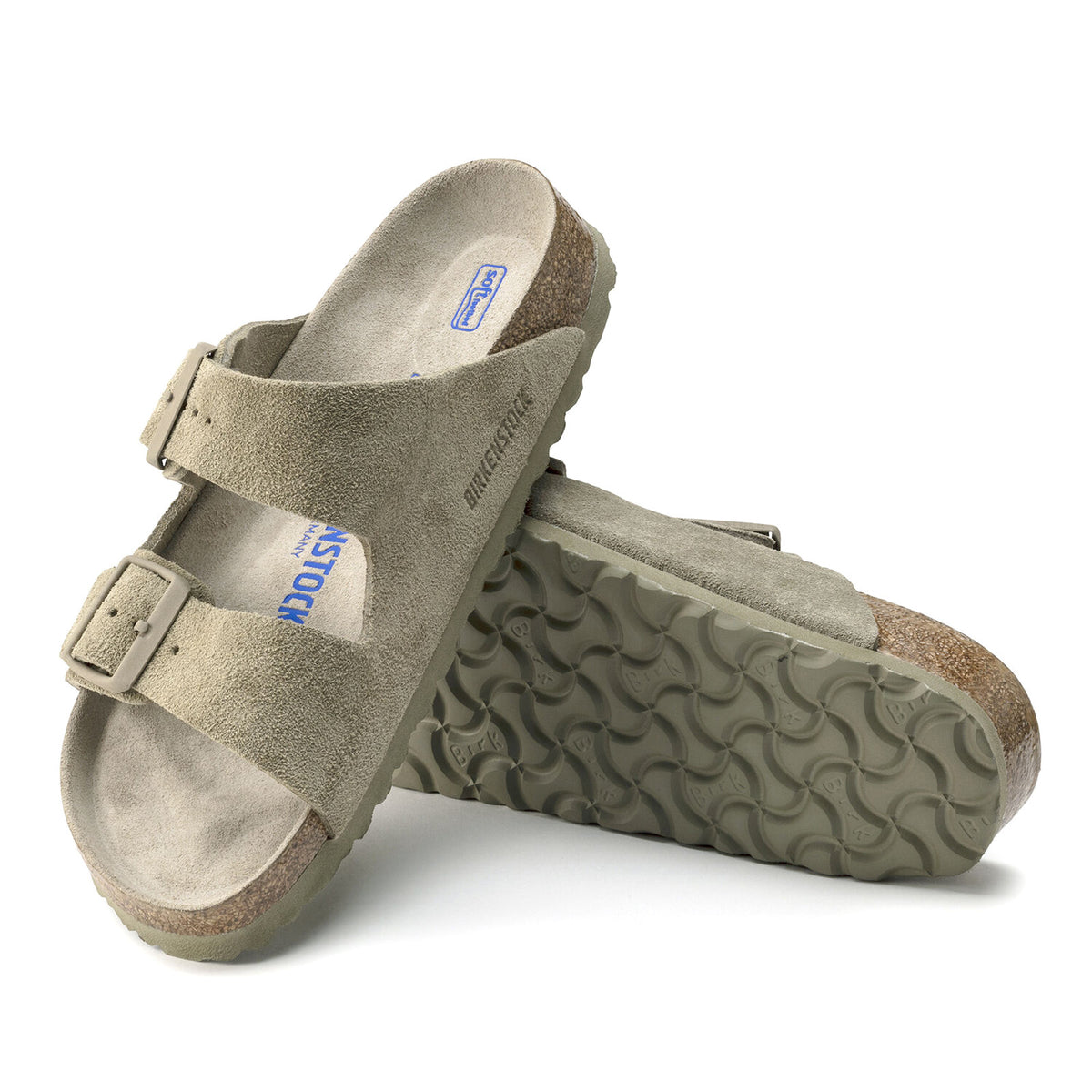 Mens Arizona SFB Suede Sandals - Faded Khaki - Sandali Uomo Verdi - Calzata Stretta 1019088 . BIRKENSTOCK 