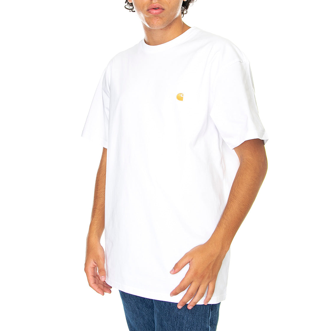 S/S Chase T-Shirt White / Gold - Maglietta Girocollo Uomo Bianca I026391-00RXX . CARHARTT WIP 