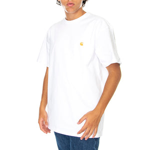 S/S Chase T-Shirt White / Gold - Maglietta Girocollo Uomo Bianca I026391-00RXX . CARHARTT WIP 