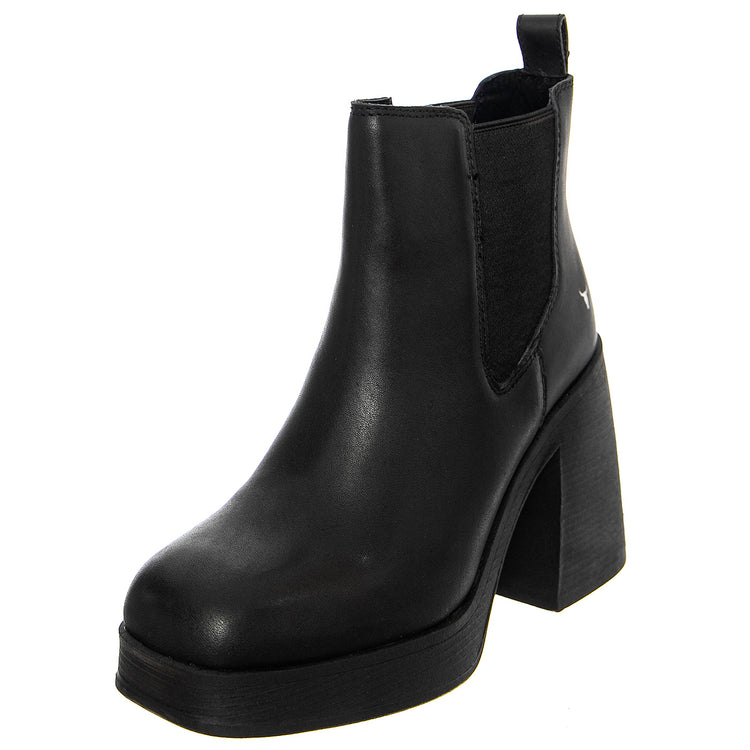 PRIORITY BLACK LEATHER - Stivaletti alla Caviglia Donna Neri WSSPRIORITY-BLK . WINDSOR SMITH 