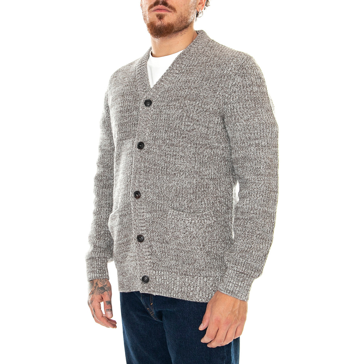 M' Sid Cardigan Stone Marl - Cardigan Uomo Grigio MKN1484-ST39-FW23 . BARBOUR 