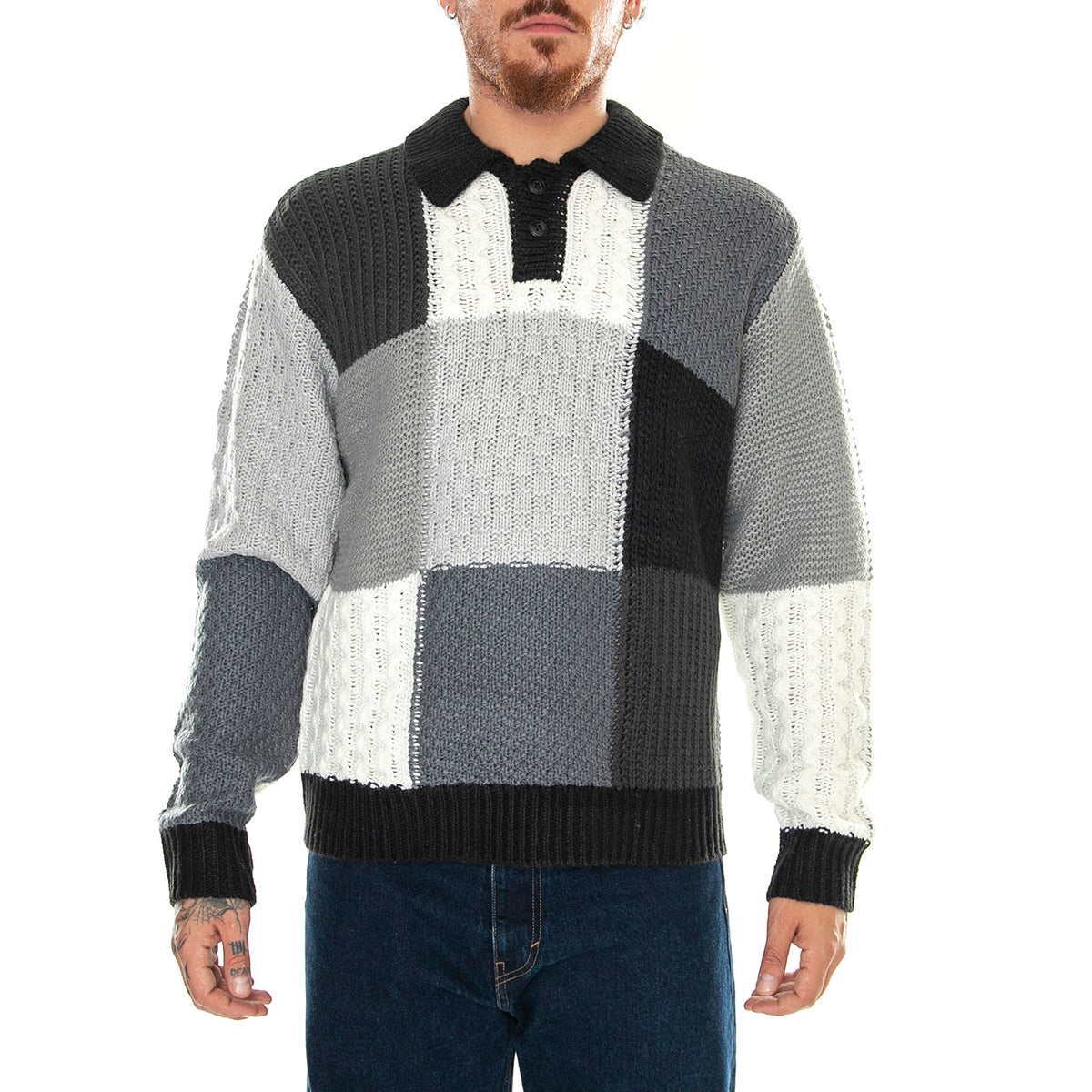M' Oliver Patchwork Sweater Black / Multi - Maglione Uomo Nero / Multicolore 151000074-BKM . OBEY 