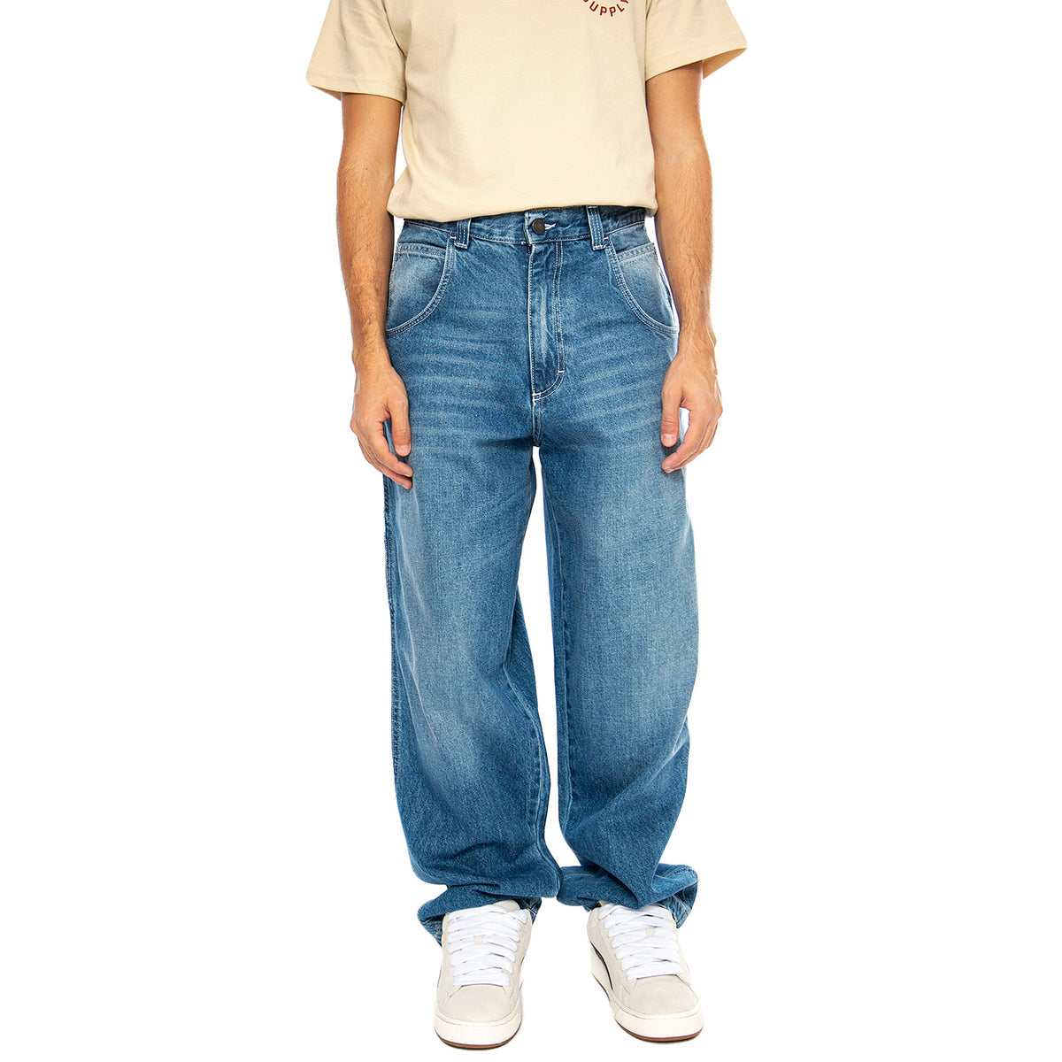 R-Bianco Alonato Used White - Pantaloni Denim Jeans Uomo Blu DENIMBLUE-660 . BLUESKIN 