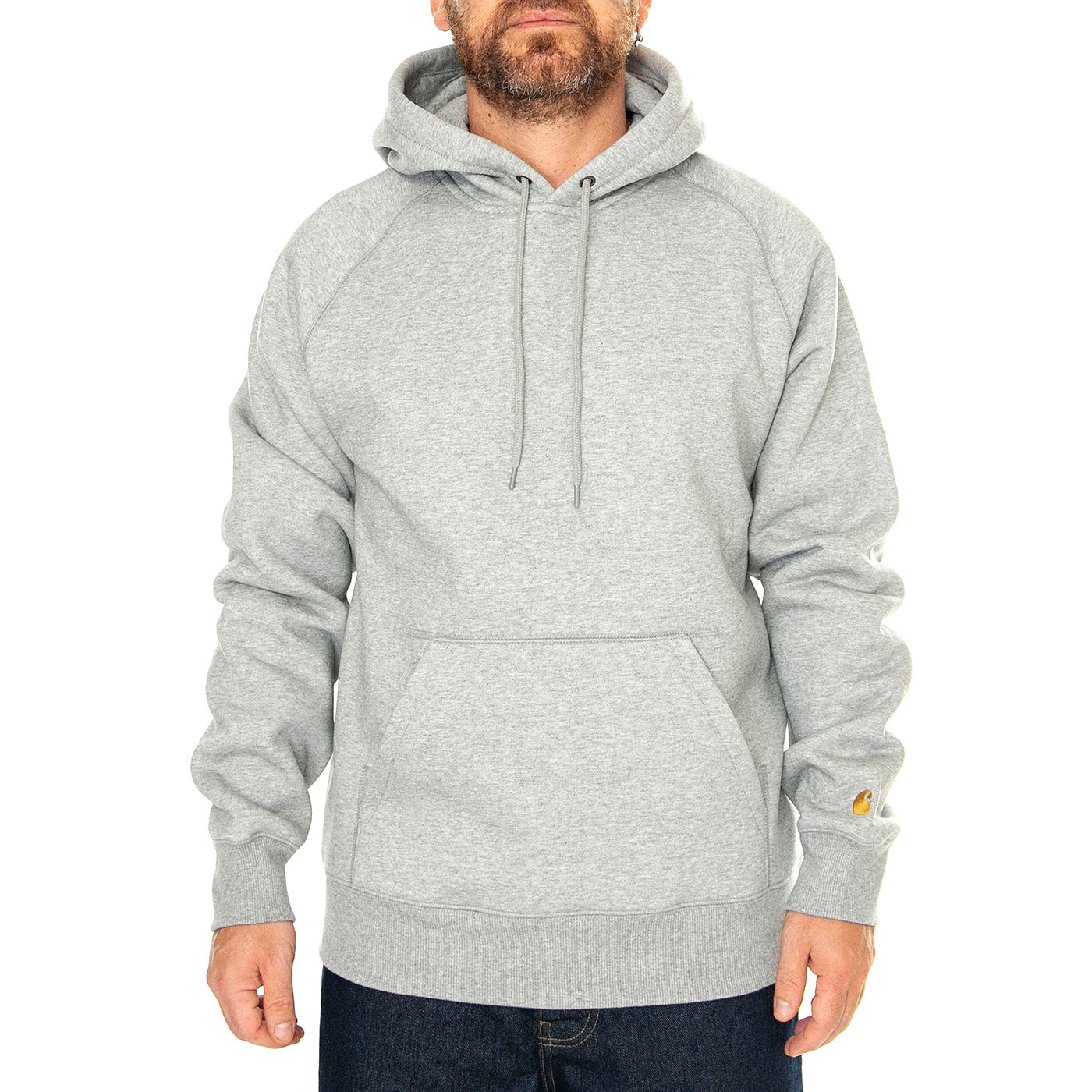 Hooded Chase Sweat Grey Heather / Gold - Felpa con Cappuccio Uomo Grigia I033661.00MXX . CARHARTT WIP 