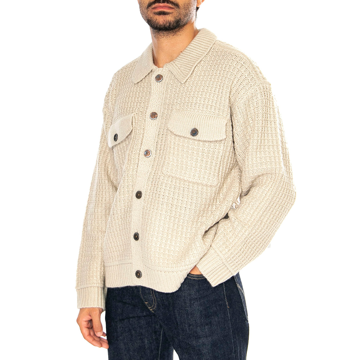 JJ Sweater Jacket Natural - Giacca Cardigan Uomo Beige 151000091-NAT . OBEY 