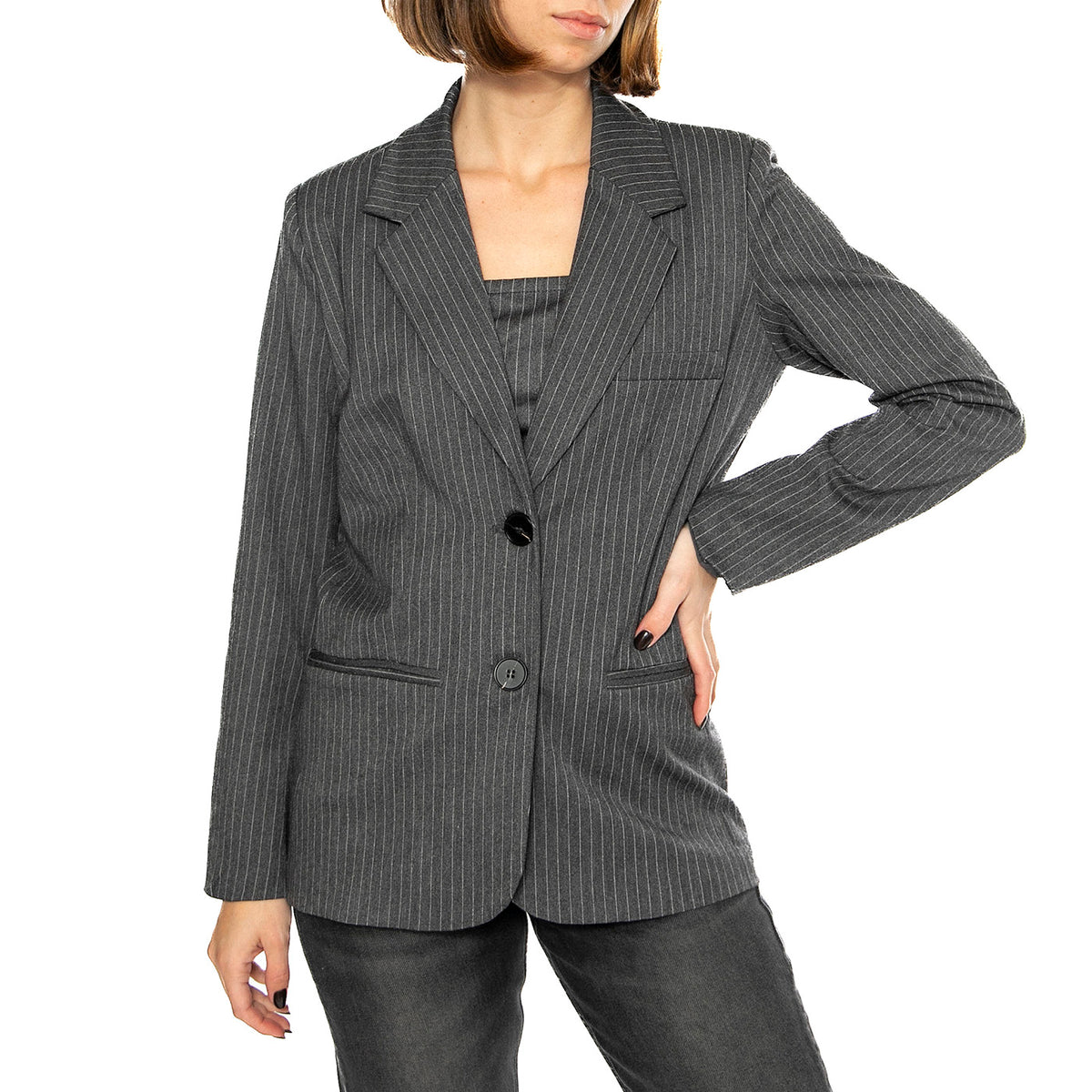 Blazer de traje raya diplomática gris - Giacca Donna Grigia 43W/11250 . WILD PONY 