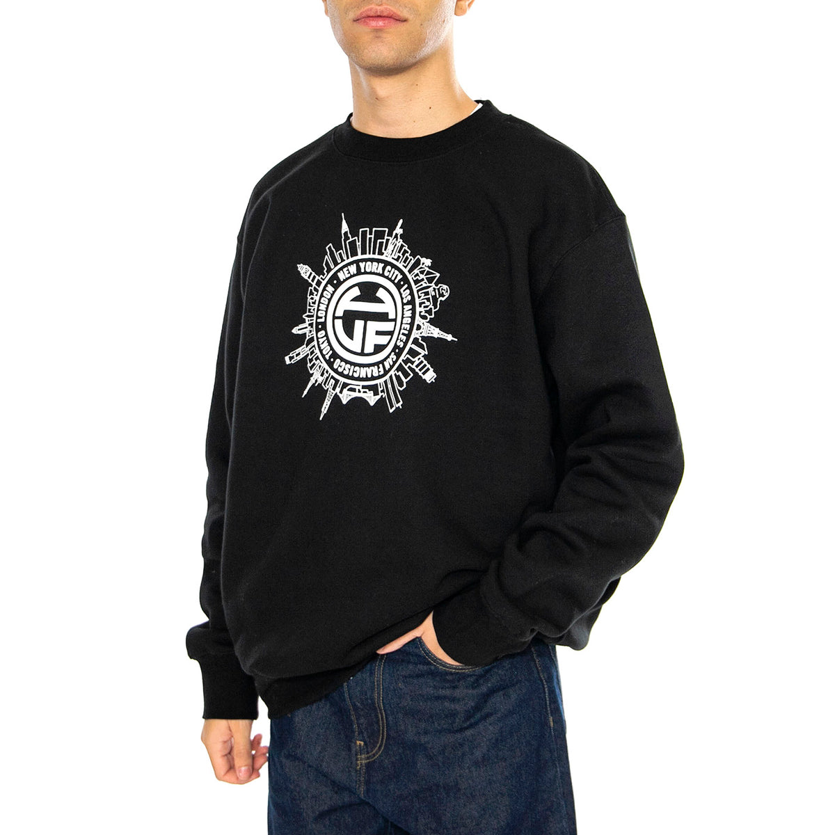 Internationally Known Crewneck Black - Felpa Girocollo Uomo Nera PF00600-BLACK . HUF 
