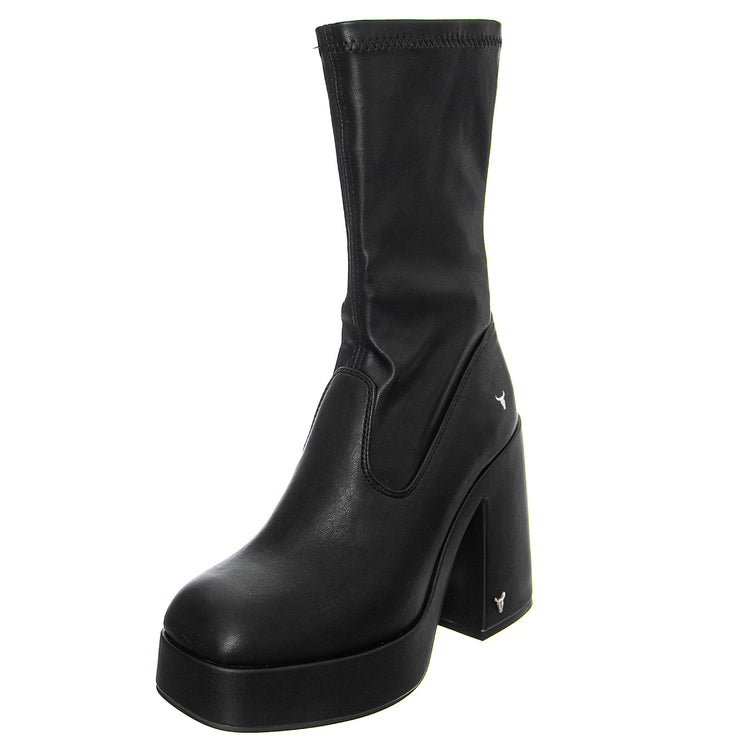 HIDDEN BLACK STRETCH PU - Stivaletti alla Caviglia Donna Neri WSSHIDDEN-BLK . WINDSOR SMITH 