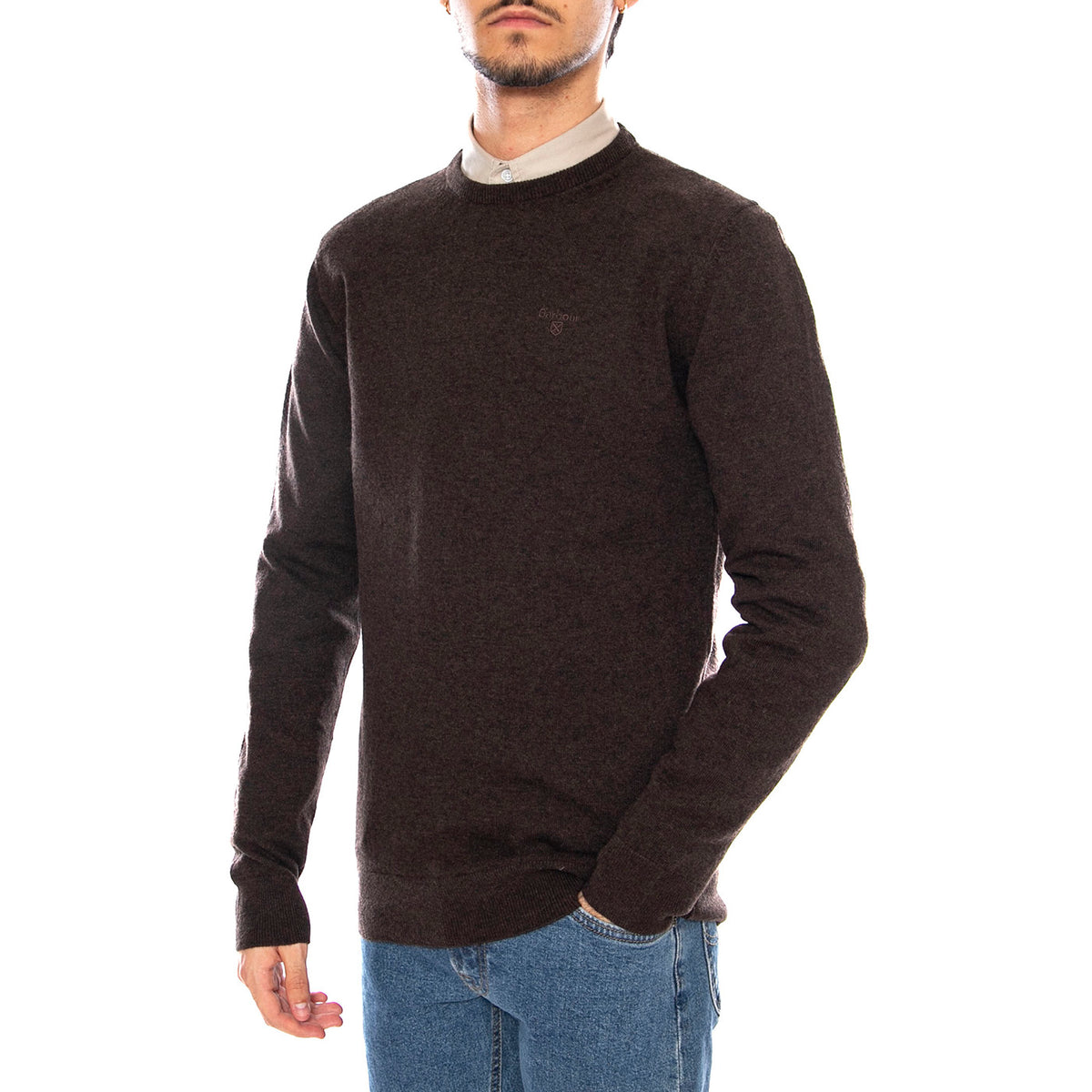 Essential L/Wool Crew Neck Dark Oak - Maglione Girocollo Uomo Marrone MKN0345 BR17 BARBOUR 