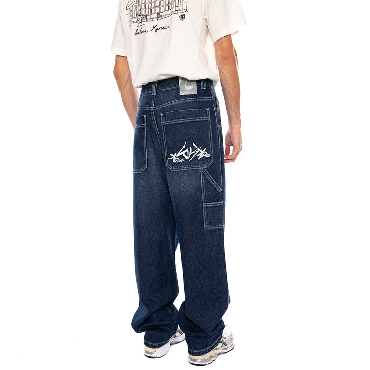 Baggy T. Denim Blue Lav Used Scuro - Pantaloni Denim Jeans Uomo Blu R.BIANCO-L-DNMB-091 . BLUESKIN 