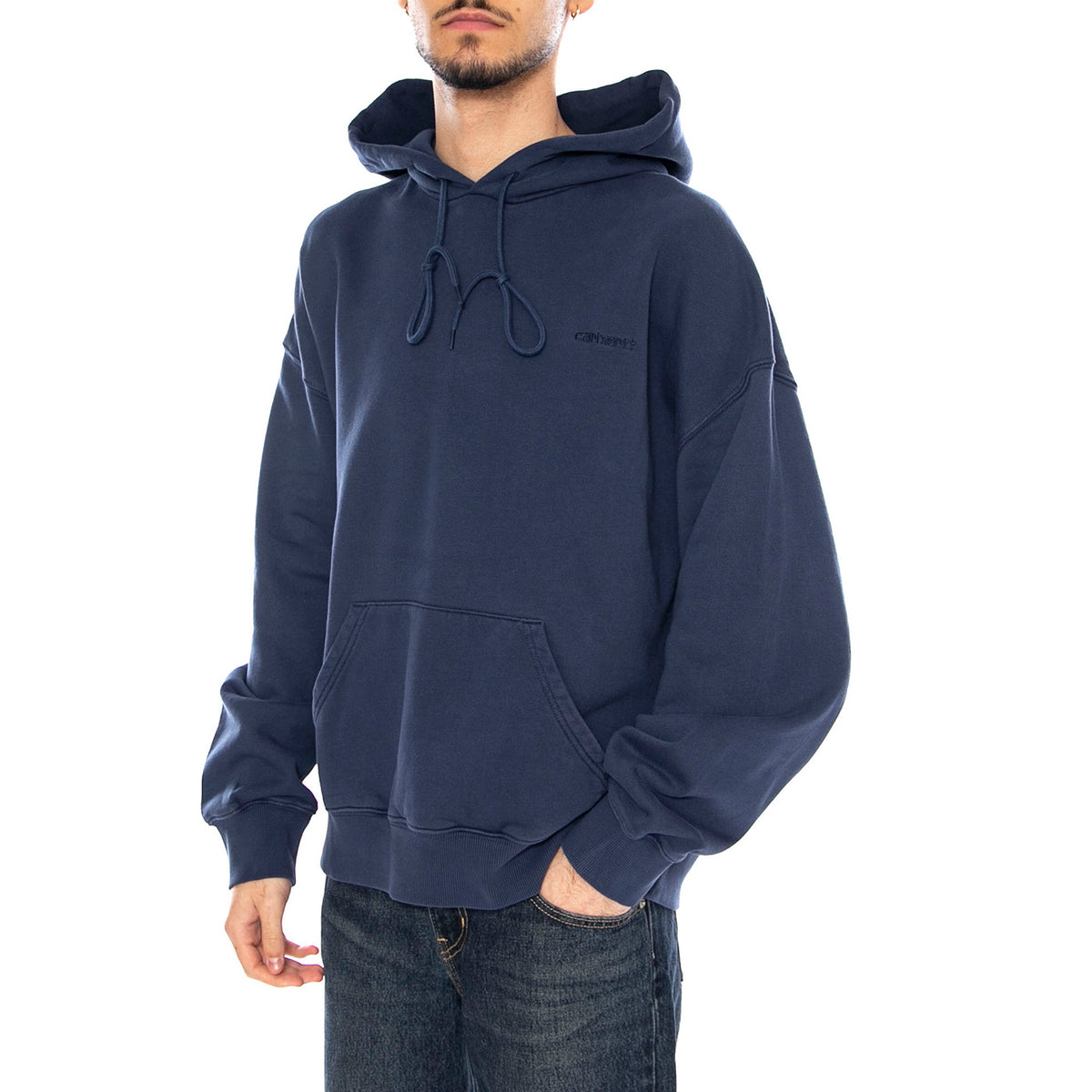 Hooded Benton Sweat -- Felpa Uomo Jupiter con Cappuccio Blue I034589.VQGD . CARHARTT WIP 
