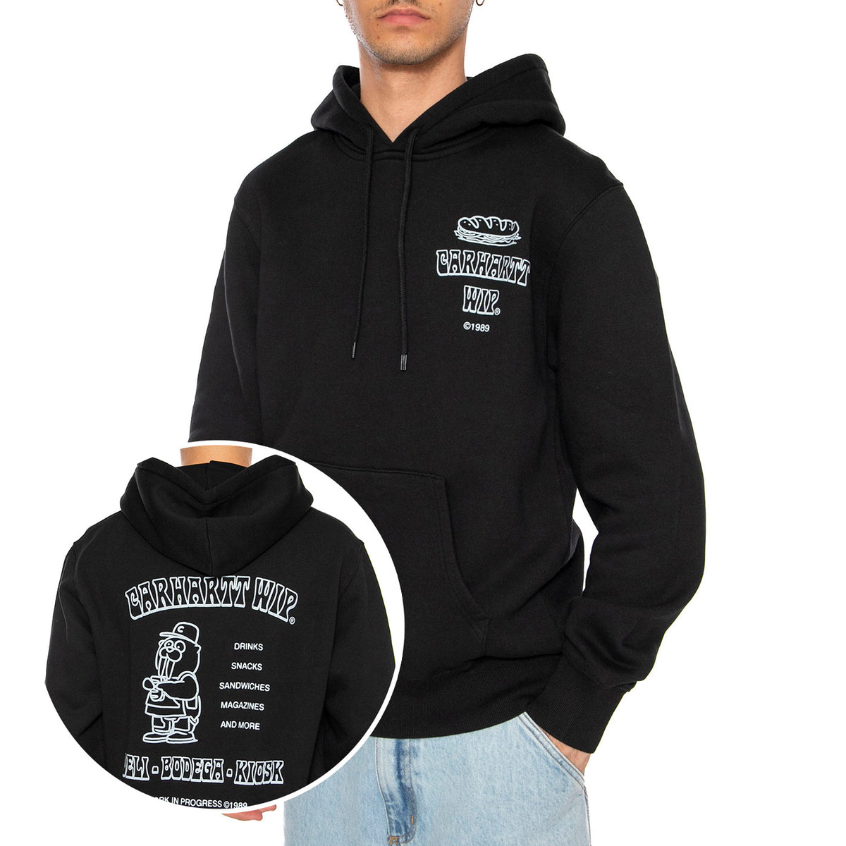 Hooded Sandwich Sweat Black / Blue Fog - Felpa Uomo Nera I035277.36AXX . CARHARTT WIP 