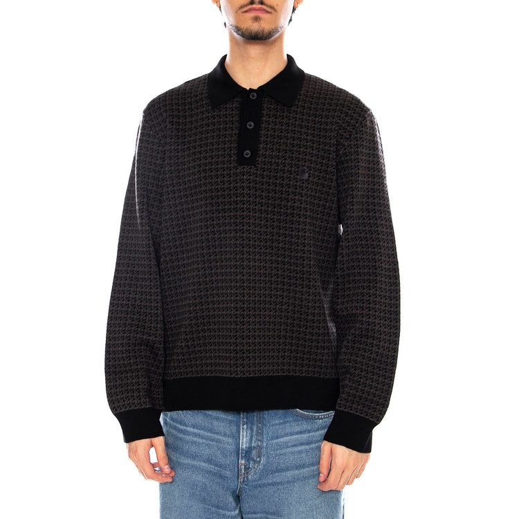 L/S Lowis Polo Lowis Houndstooth, Vitola Heather - Polo Maniche Lunghe Uomo Nera I035395.35MXX . CARHARTT WIP 