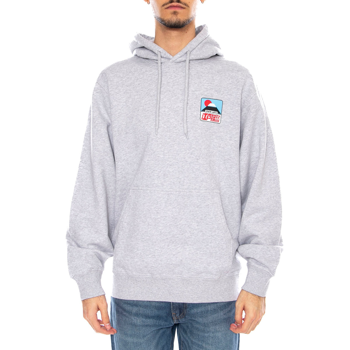 Sunset on Fuji San Hoodie Sweat Grey -- Felpa con Cappuccio Uomo Grigia I035804. DF.67 EDWIN 