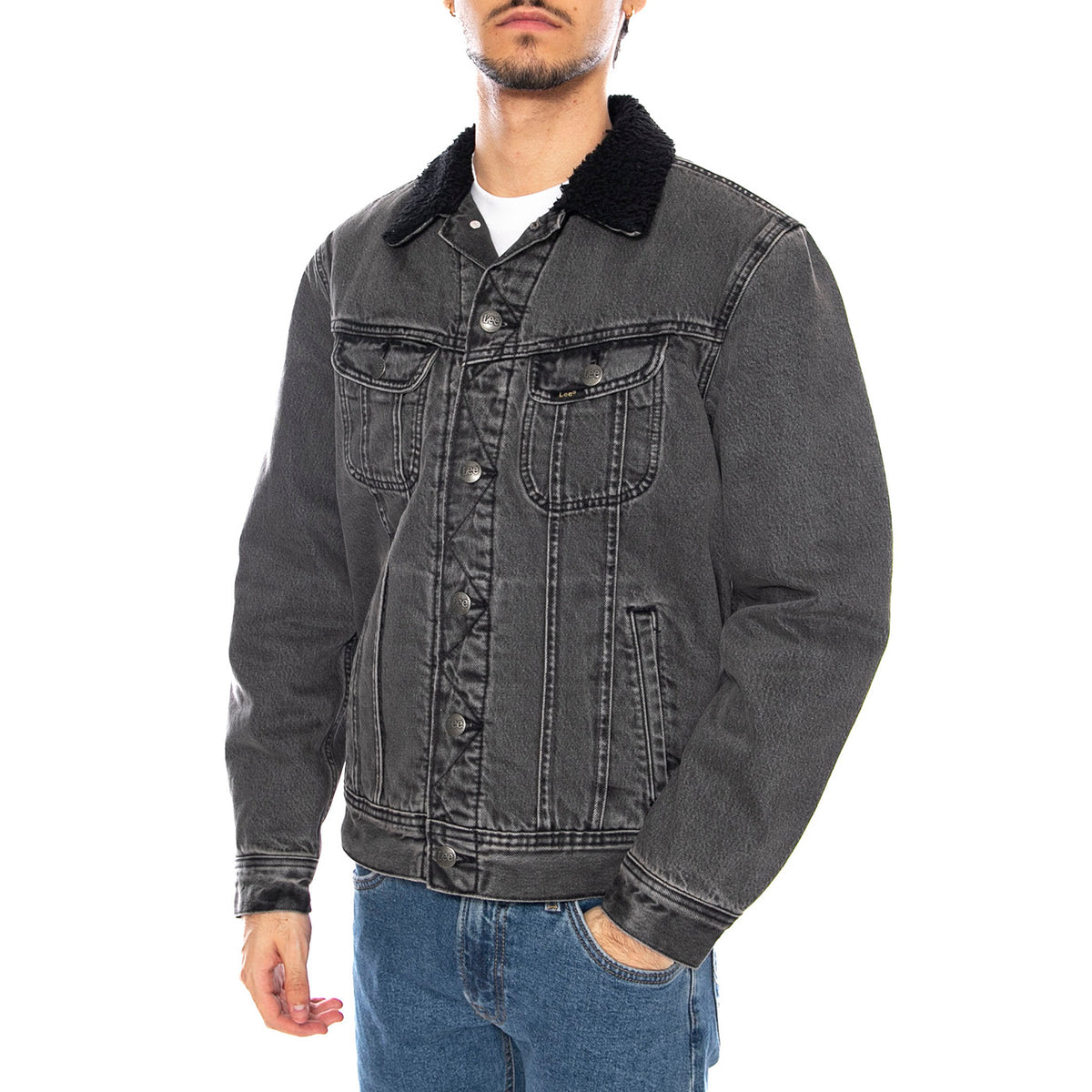 Sherpa Jacket Deep Obsidian - Giacca Denim Jeans Uomo Grigo Antracite 112370427 . LEE 