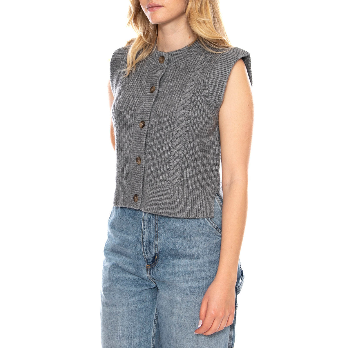 Ines Cable Sweater Vest Mid Heather Gray -- Gilet Donna Grigio 0038D-0001 . LEVIS 