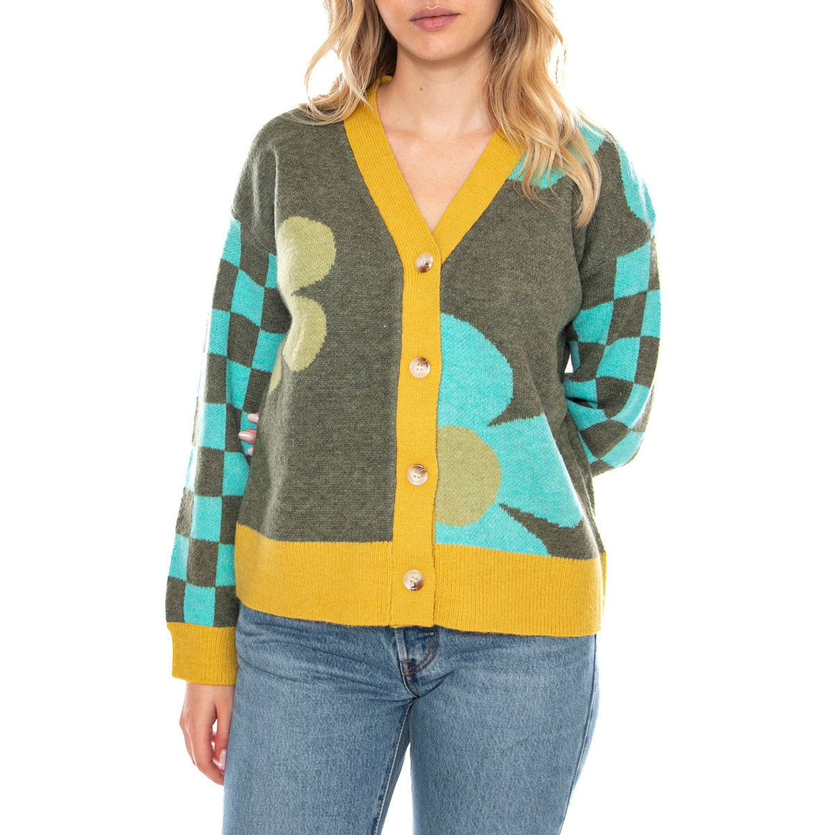 Knitted Cardigans 527 Khaki Flowe - Cardigan Donna Multicolore MD'M 3.51.210.11 . MD'M 