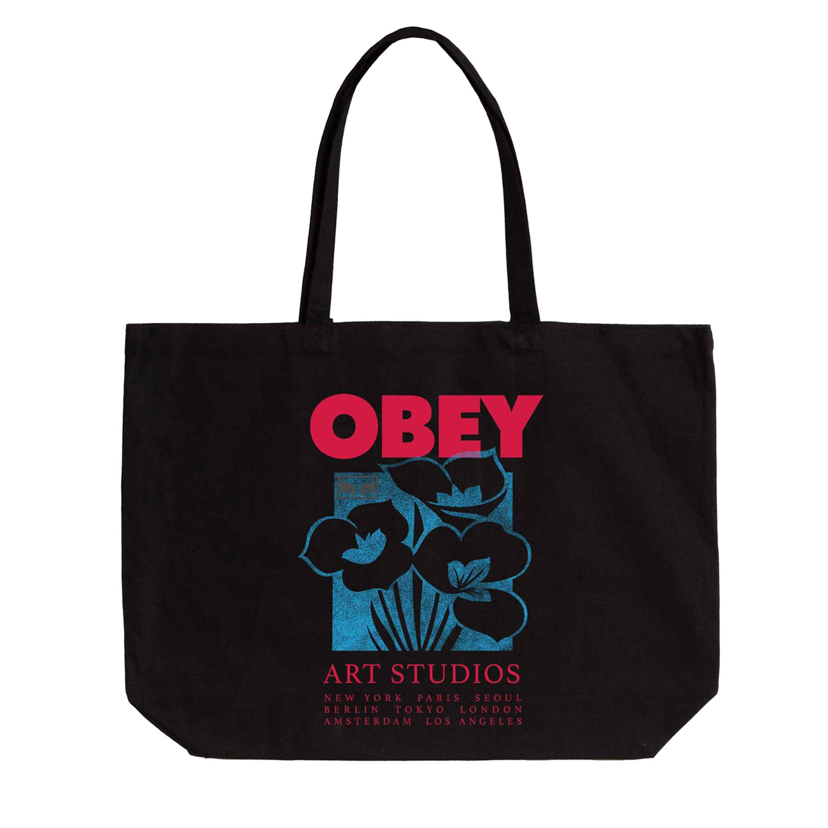 Obey Art Studio Flowers Tote Bag Black - Borsa Shopping Bag Tote Nera 100554234 BLK OBEY 