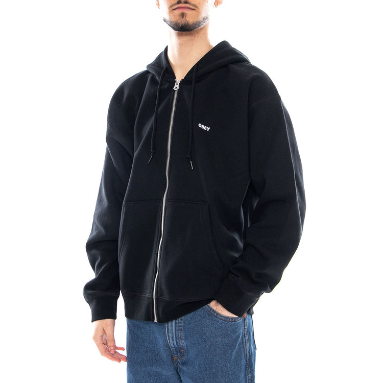 ESTABLISHED WORKS BOLD ZIP HOOD II FLEECE - Felpa con Cappuccio Uomo Nera 112460022 BLK OBEY 