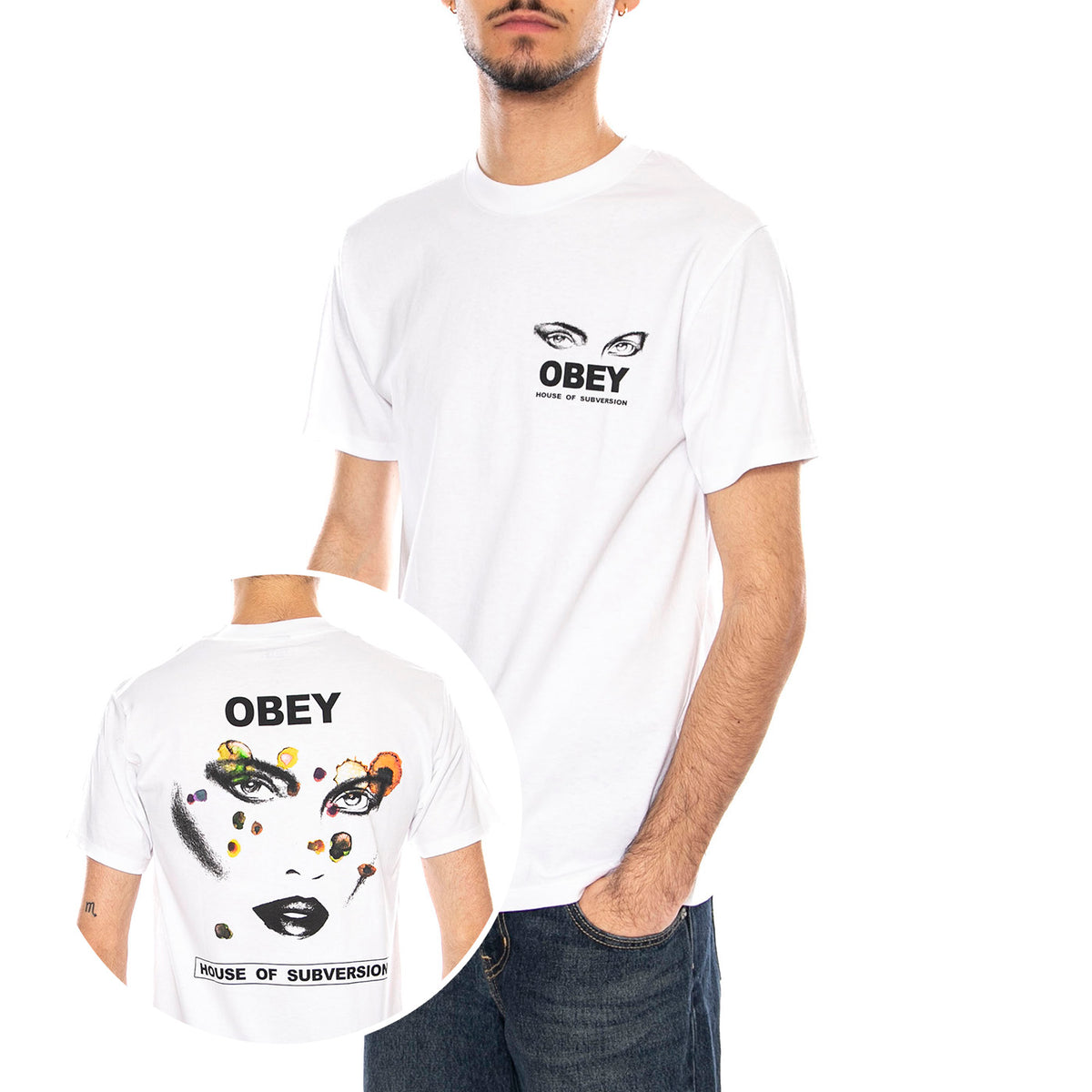 Obey Face of Subversion Maglietta -- Maglietta Uomo Bianca 165264224 WHT OBEY 
