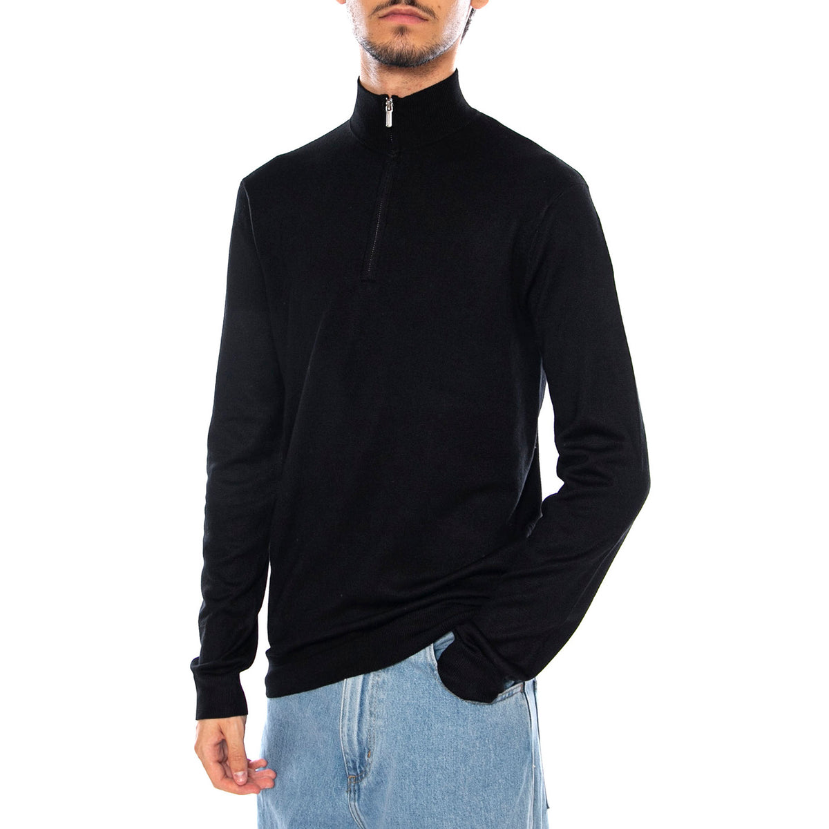 WYLER Life Reg 14 Half Zip Knit Noos Black - Maglione Collo Alto con Zip Uomo Nero 22021264-3766307 . ONLY & SONS 