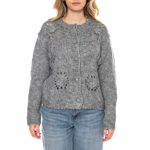 Knit Cardigan Donna Gray Crochet -- Cardigan Donna Grigio 53W/10710 Gray Crochet WILD PONY 