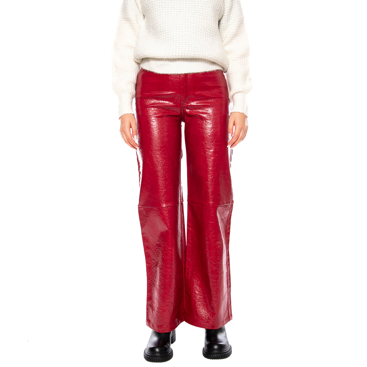 Pantalón Recto Cuero Sintético -- Pantaloni Donna Rossi 53W/11282 Rojo WILD PONY 