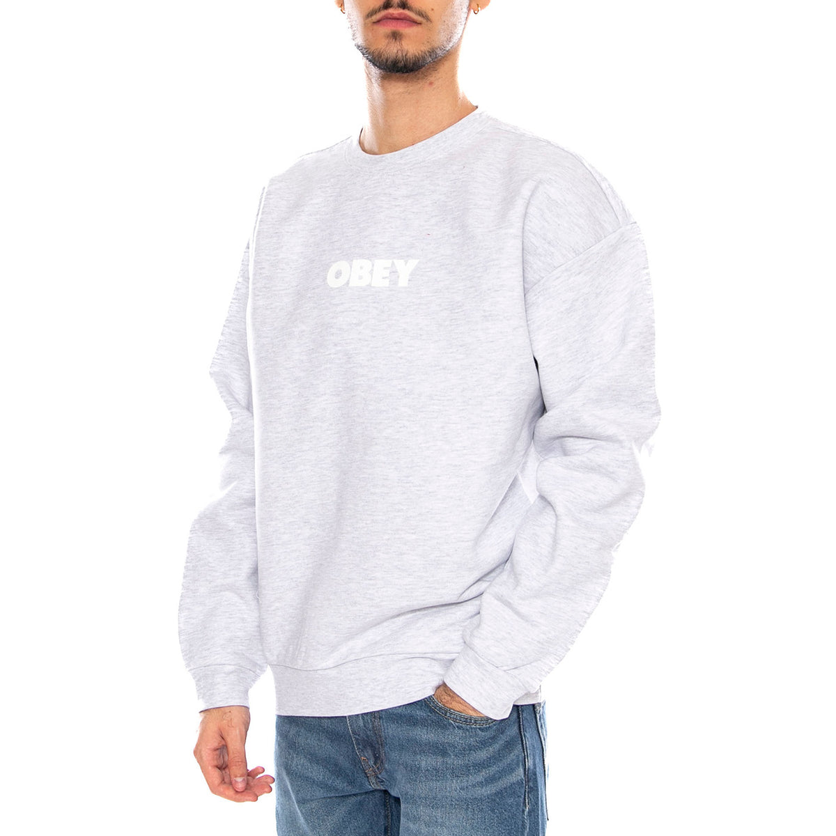 Bold Extra Heavy Crew Fleece Ash Grey -- Felpa Girocollo Uomo Grigia 112480160 AGRY OBEY 