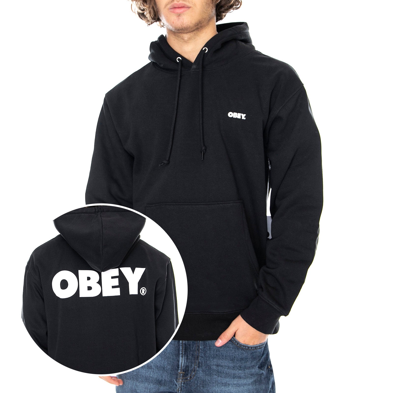 OBEY BOLD HOOD FLEECE BLACK - Felpa con Cappuccio Uomo Nera 112842349 BLK OBEY 