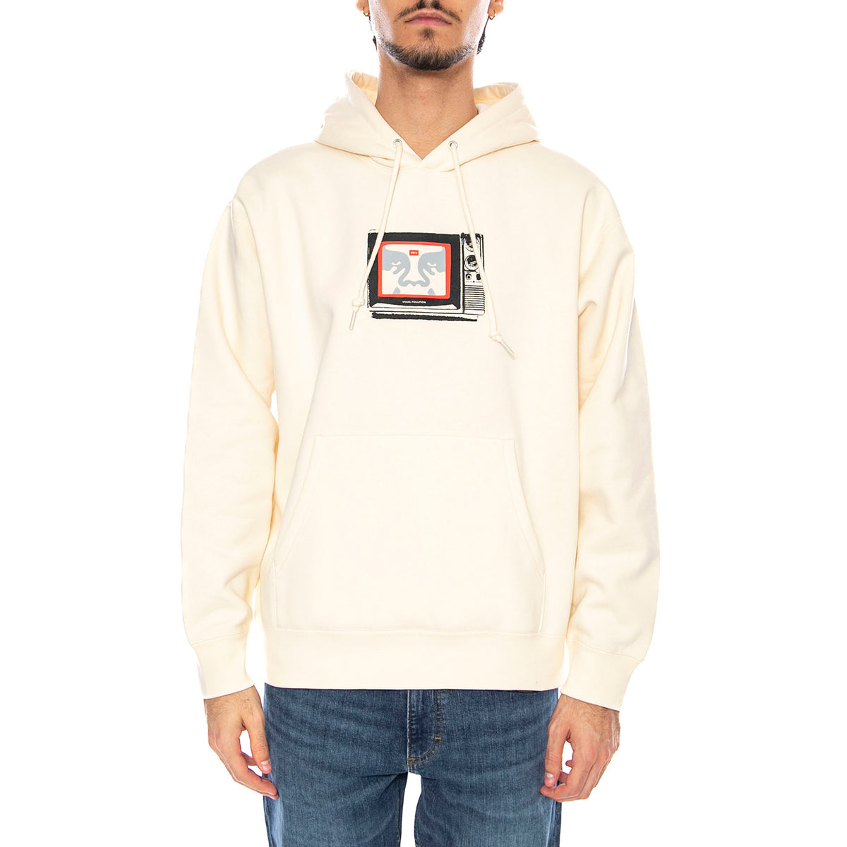 Obey TV Fleece White - Felpa con Cappuccio Uomo Bianca 112843940 UBL OBEY 