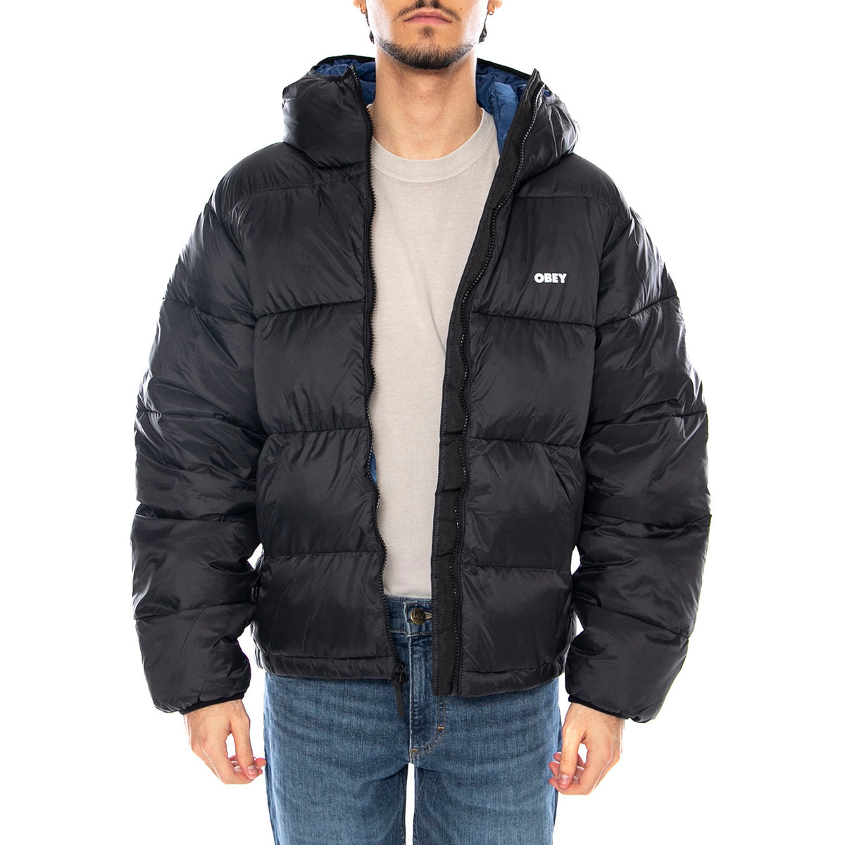 Stratus Puffer Black - Giacca Piumino con Cappuccio Uomo Nero 121800576 BLK OBEY 