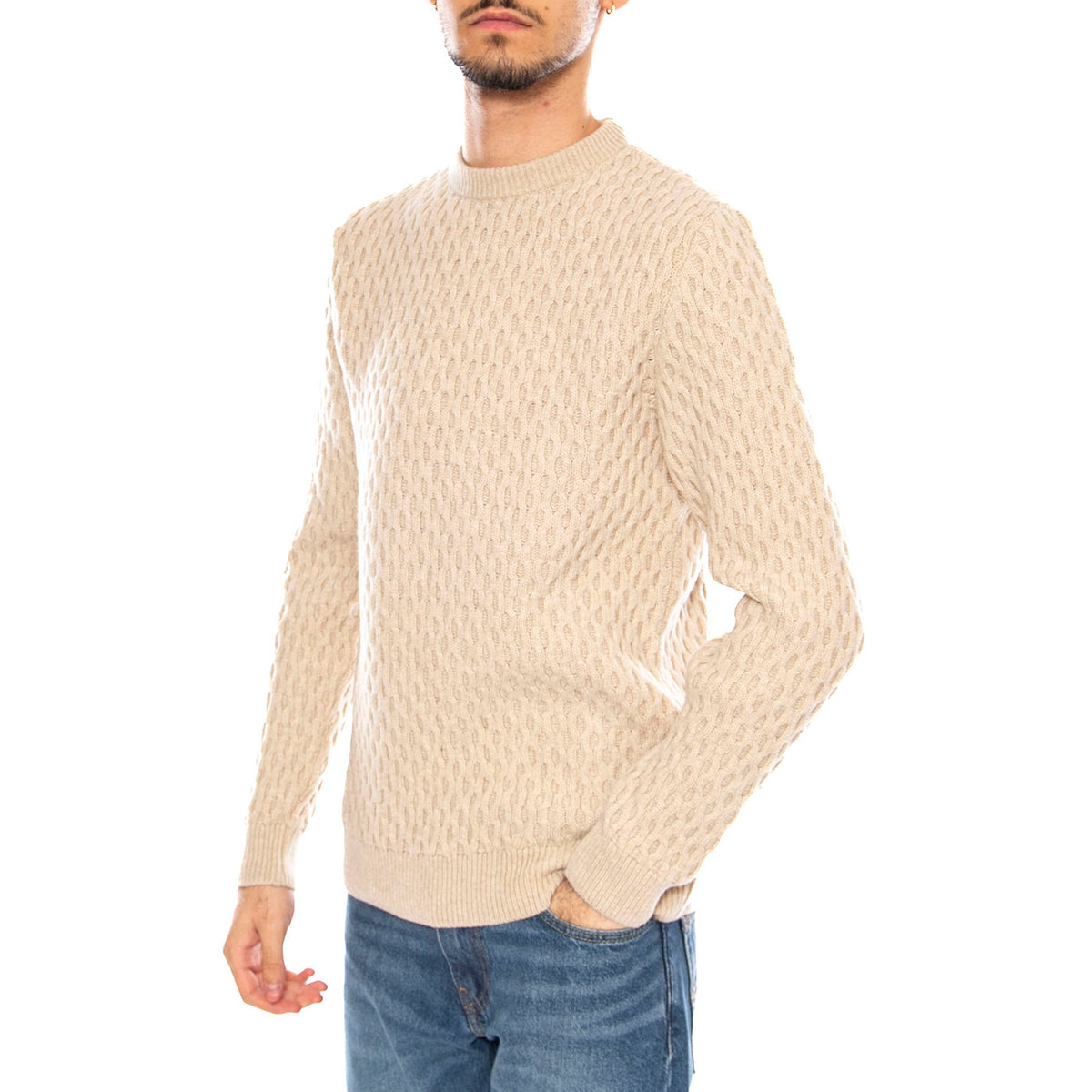 Stone Off White Crew -- Maglia Girocollo Uomo Bianco Sporco a Maniche Lunghe PULL-STON-ECRU OFF WHITE OLOW 