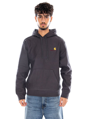 HOODED AMERICAN SCRIPT SWEAT GRAPHITE - Felpa con Cappuccio Uomo Grigia I028279 87XX CARHARTT WIP 