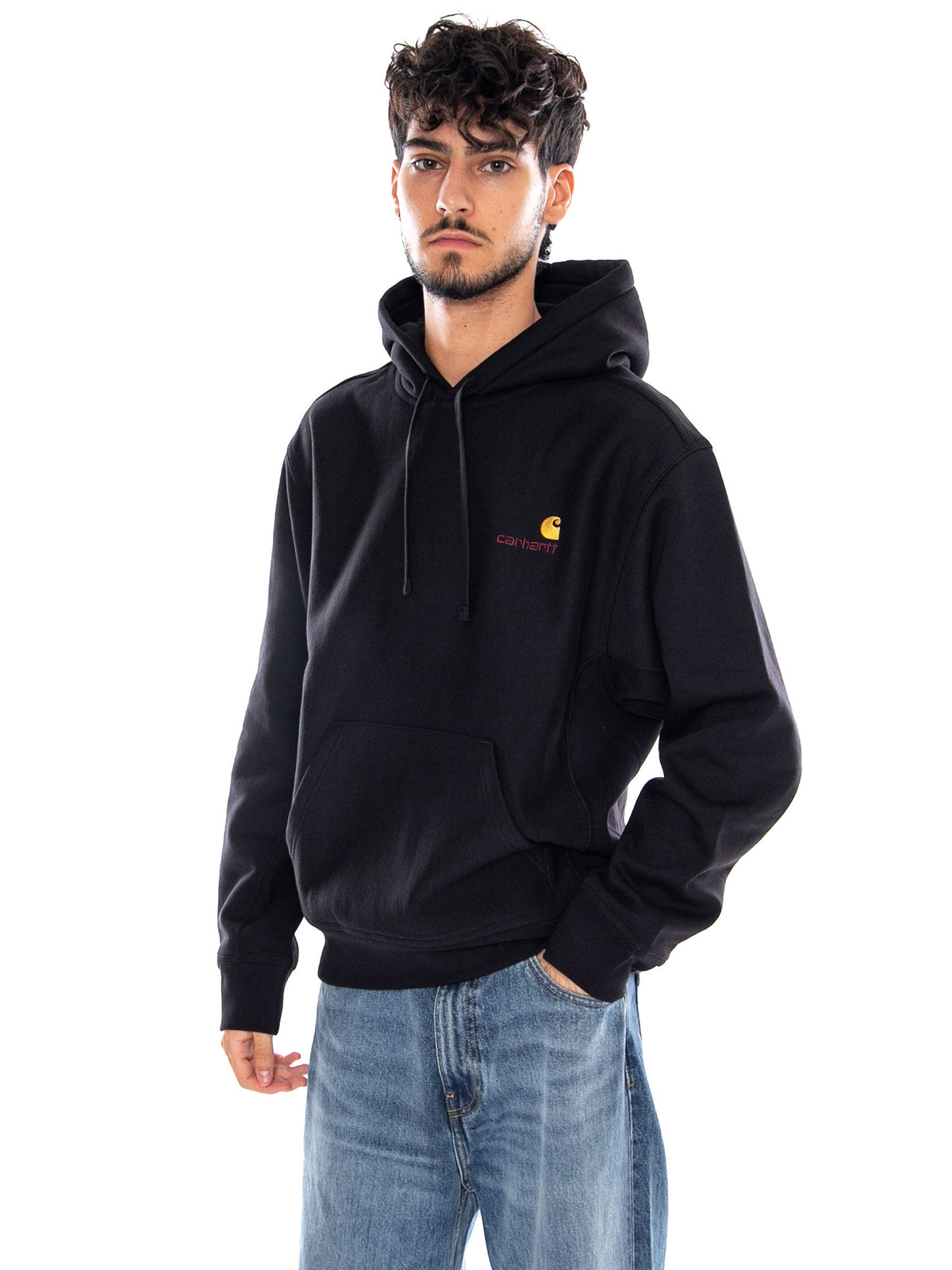 HOODED AMERICAN SCRIPT SWEAT BLACK - Felpa con Cappuccio Uomo Nera I028279 89XX CARHARTT WIP 