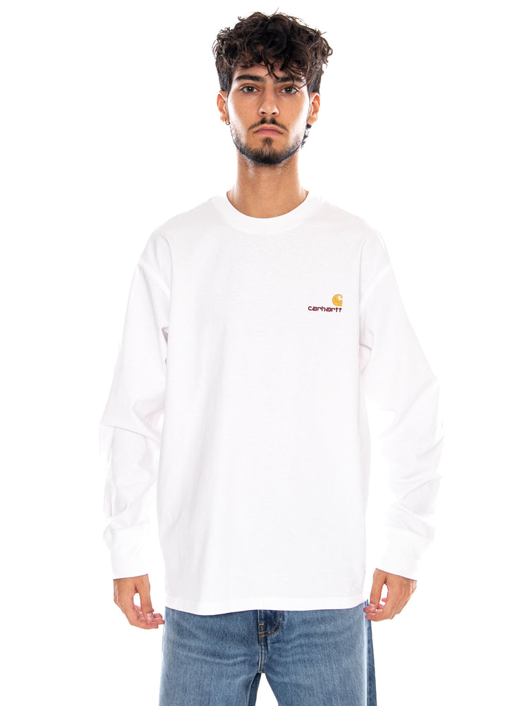 L/S AMERICAN SCRIPT T-SHIRT WHITE - Maglietta Girocollo Maniche Lunghe Uomo Bianca I029955 02XX CARHARTT WIP 