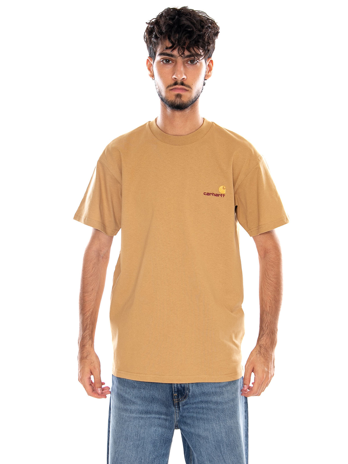 S/S AMERICAN SCRIPT T-SHIRT WIP DUSTY H - Maglietta Girocollo Uomo Marrone I029956 3TFXX CARHARTT WIP 