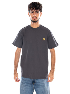 S/S AMERICAN SCRIPT T-SHIRT GRAPHITE - Maglietta Girocollo Uomo Grigia I029956 87XX CARHARTT WIP 