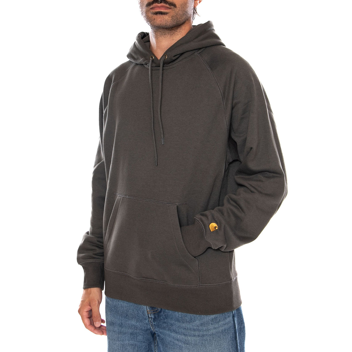 HOODED CHASE SWEAT SHUNGITE / GOLD - Felpa con Cappuccio Uomo Verde I033661 3X9XX CARHARTT WIP 