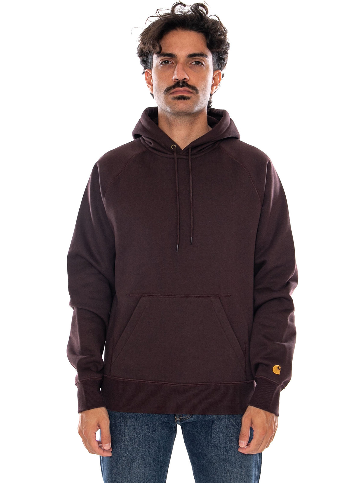CARHARTT WIP HOODED CHASE SWEAT PALISANDER / GOLD - Felpa con Cappuccio Uomo Marrone I033661 3XEXX CARHARTT WIP 