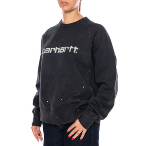 W' PAINTER SWEAT BLACK DESTROY WASH SPLATTER - Felpa Girocollo Donna Nera I036843 89EJ CARHARTT WIP 
