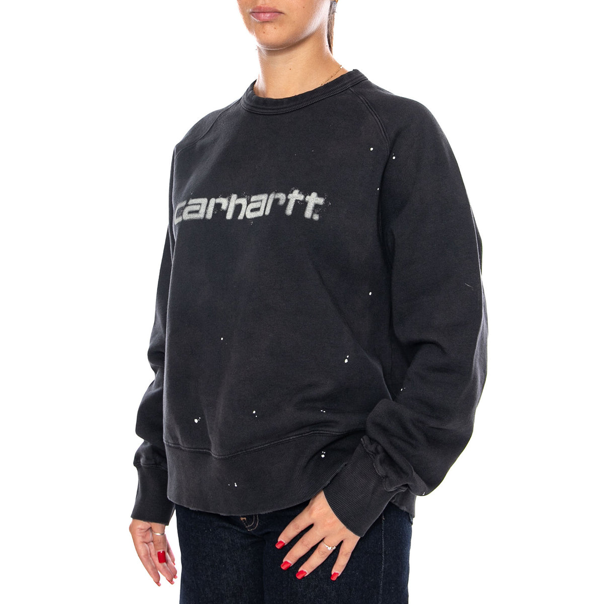 W' PAINTER SWEAT BLACK DESTROY WASH SPLATTER - Felpa Girocollo Donna Nera I036843 89EJ CARHARTT WIP 