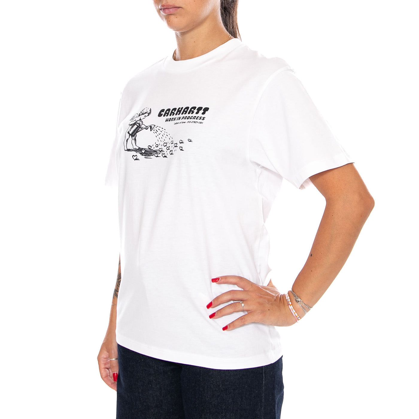 W' S/S BUMPER STICKER T-SHIRT WHITE - Maglietta Girocollo Donna Bianca I036908 02XX CARHARTT WIP 