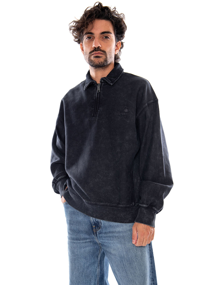 LAMBERT POLO SWEAT BLACK MOON WASH - Felpa Modello Polo Uomo Nera I037105 89FQ CARHARTT WIP 