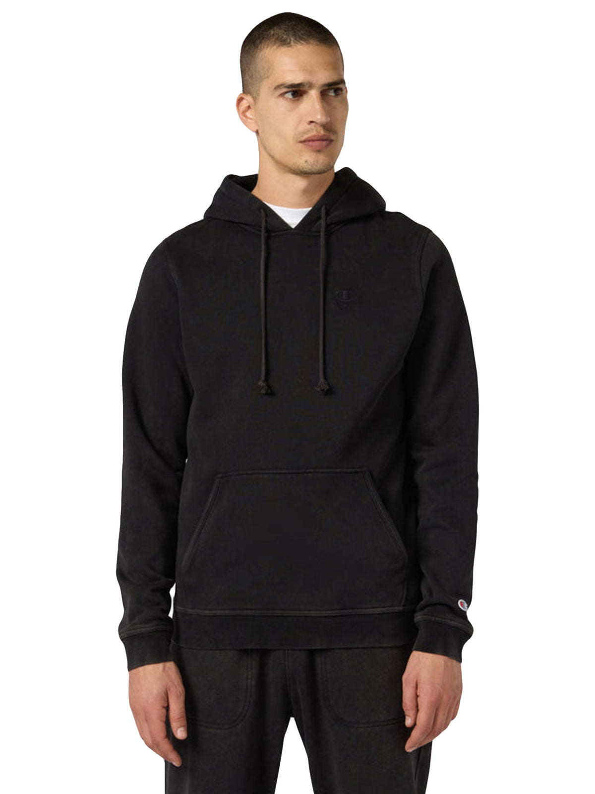HOODED SWEATSHIRT BLACK - Felpa con Cappuccio Uomo Nera 221571 KK001 CHAMPION 