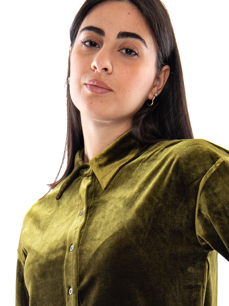 Compania Fantastica Camisa de Terciopelo Verde Oliva Green - Camicia Donna in Velluto Verde Oliva 64C/11109 GRN COMPANIA FANTASTICA 