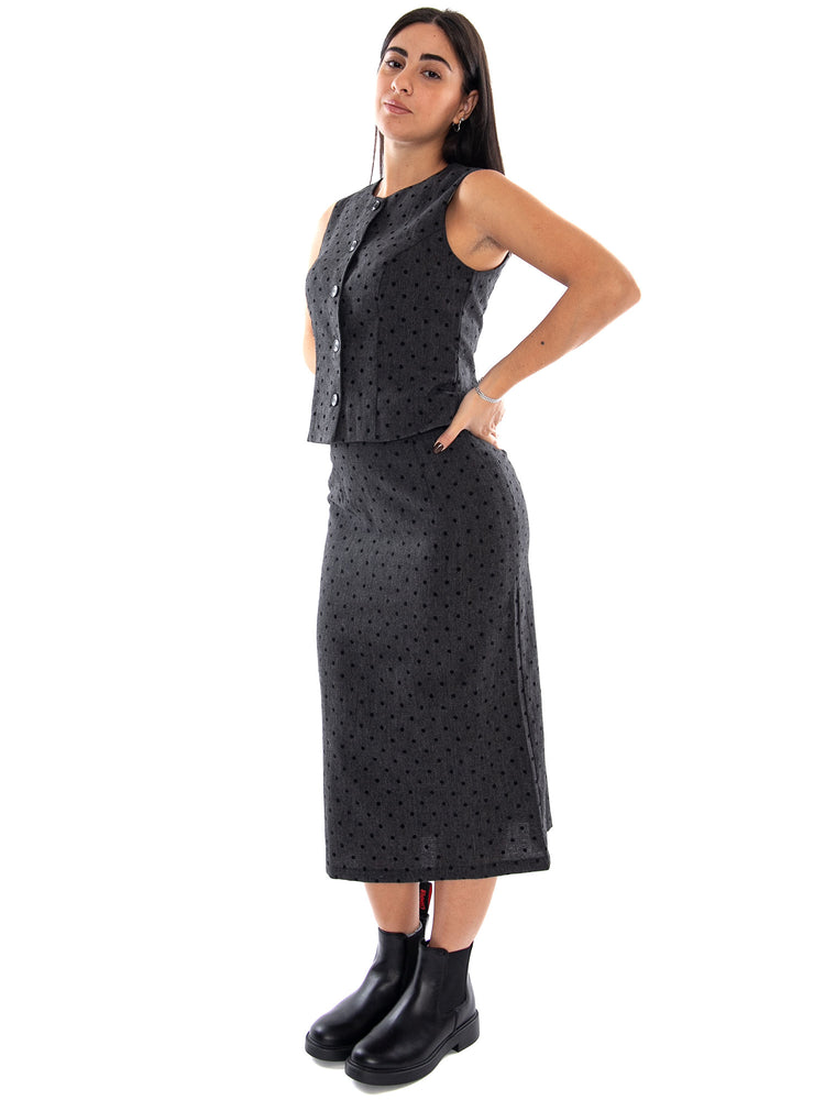 Compania Fantastica Chaleco Tweed Gris con Punto Negro Black - Gilet Donna Grigio e Nero in Tweed<BR/><BR/> 64C/11147 BLK COMPANIA FANTASTICA 