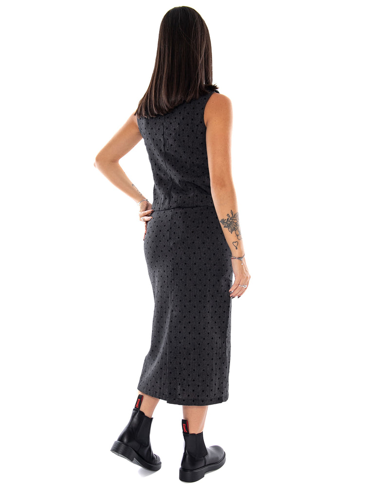 Compania Fantastica Falda Midi Tweed con Punto Negro Black - Gonna Midi Donna Nera in Tweed<BR/><BR/> 64C/11148 BLK COMPANIA FANTASTICA 